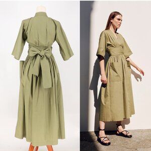 THREE GRACES LONDON Charita Wrap Midi Dress Military Green Size 6 (US 2/XS)